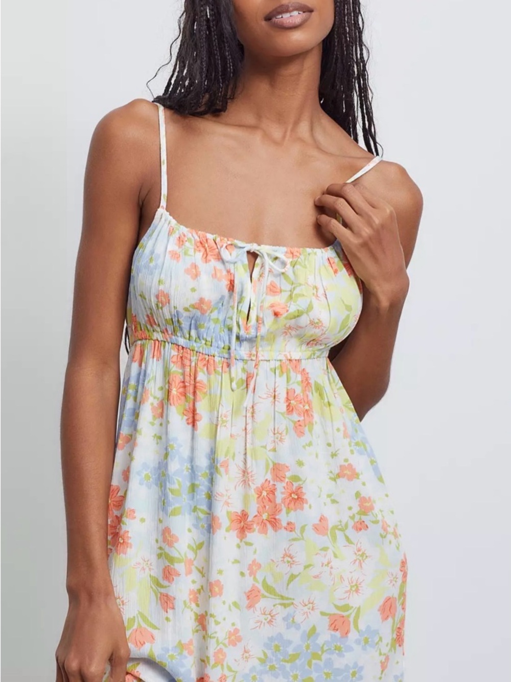 Floral Tie-Front Sundress in Orange, Blue & Green